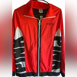 PINK BY VS ZIP UP DARK ORANGE/BLK/WHT JACKET SZ OVERSIZED XS